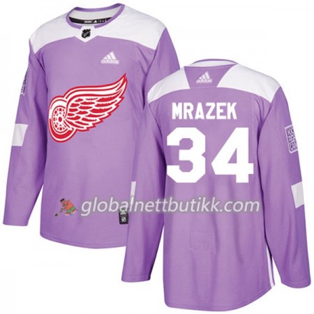 Detroit Red Wings Hockeydrakt Petr Mrazek 34 2017-2018 Purple Fights Cancer Practice Adidas Authentic - Herre